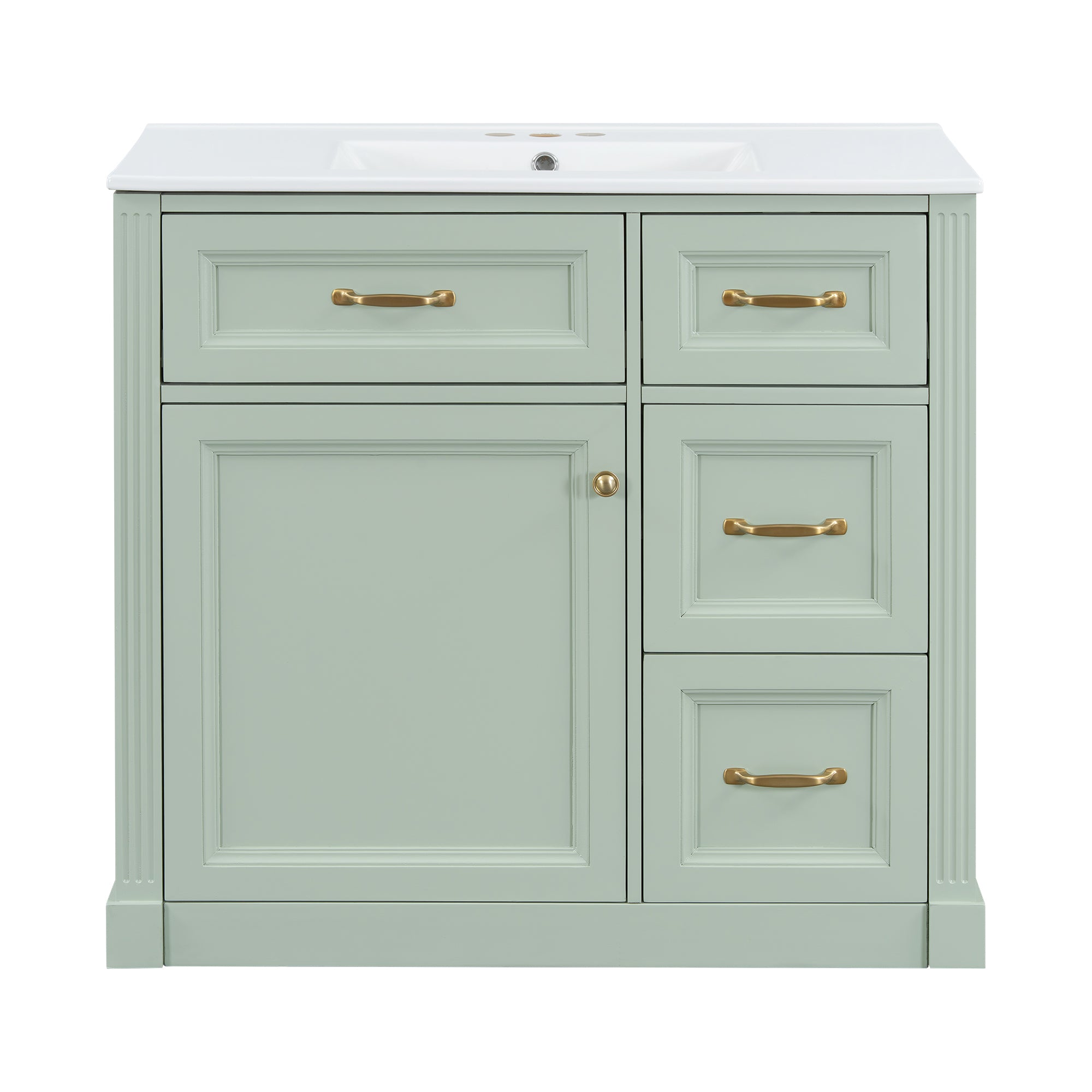 VanityFus 36-in Green Bathroom Vanity Single Sink Combo Ceramic Top 1 Soft Close Door 4 drawers Undermount Adjustable Shelves